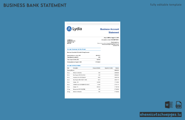 Lydia Noir Bankgeschäftskontoauszug (Beispiel im Word- und PDF-Format)